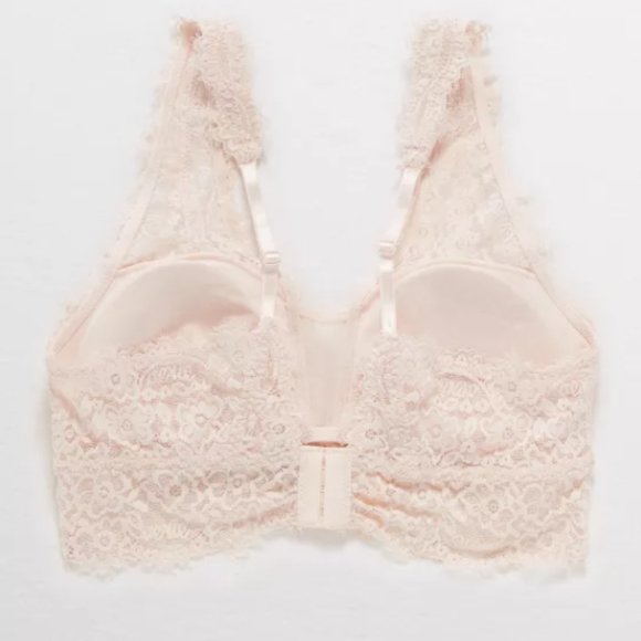 Aerie Eyelash Lace Plunge Bralette - Cheeky Peach - Picture 2 of 8